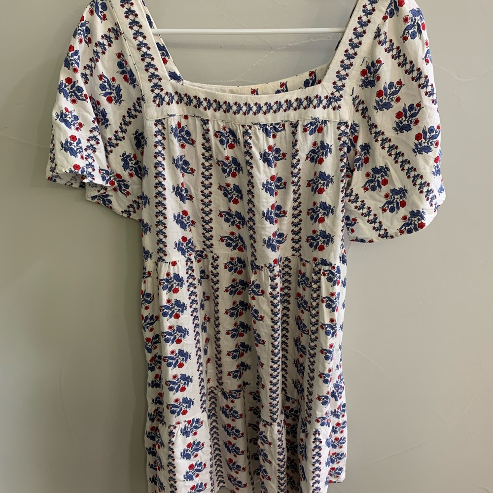 LOFT Floral Print Dress in Blue and Red